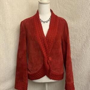 Coldwater Creek Red Suede Jacket M Knit Trim Western Boho Cottagecore Unique